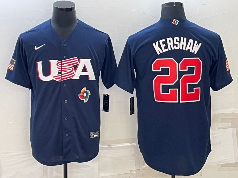 Men 2023 World Cub USA #22 Kershaw Blue Nike MLB Jersey8->more jerseys->MLB Jersey